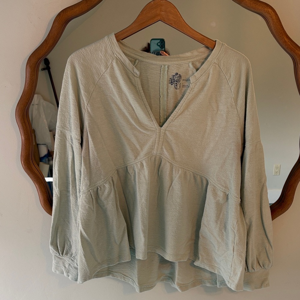 Pilcro Light Sage Peplum Long-Sleeve Top